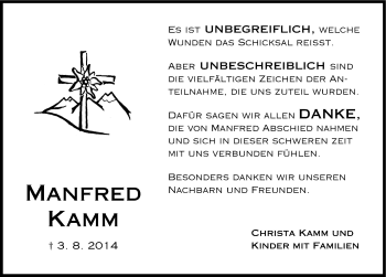 Traueranzeige von Manfred Kamm von Altmühl-Bote Lokal