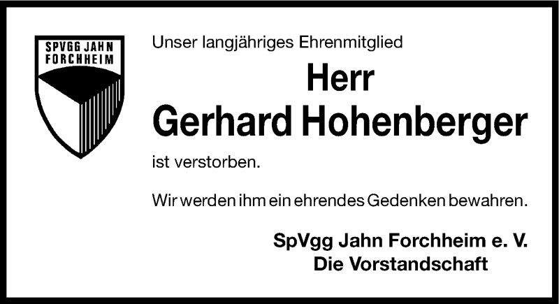  Traueranzeige für Gerhard Hohenberger vom 22.08.2014 aus Nordbayerische Nachrichten Forchheim Lokal