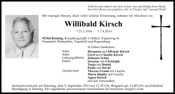 Traueranzeige von Willibald Kirsch von Neumarkter Nachrichten Lokal