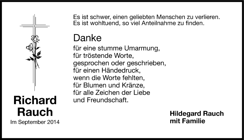  Traueranzeige für Richard Rauch vom 19.09.2014 aus Fürther Nachrichten Lokal