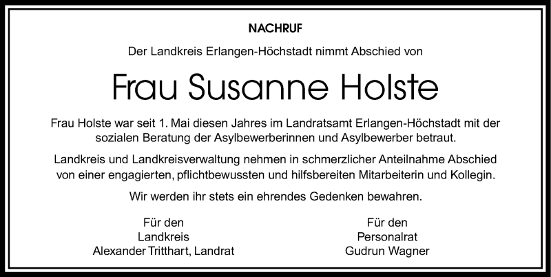  Traueranzeige für Susanne Holste vom 19.09.2014 aus Erlanger Nachrichten Lokal