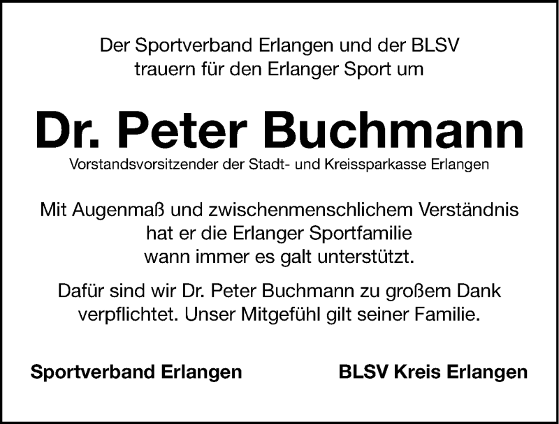 Traueranzeige für Peter Buchmann vom 24.09.2014 aus Erlanger Nachrichten Lokal