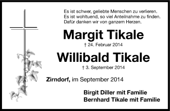 Traueranzeige von Margit und Willibald Tikale von Fürther Nachrichten Lokal