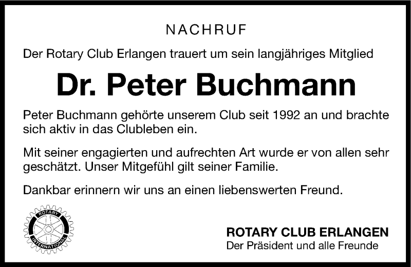  Traueranzeige für Peter Buchmann vom 27.09.2014 aus Erlanger Nachrichten Lokal