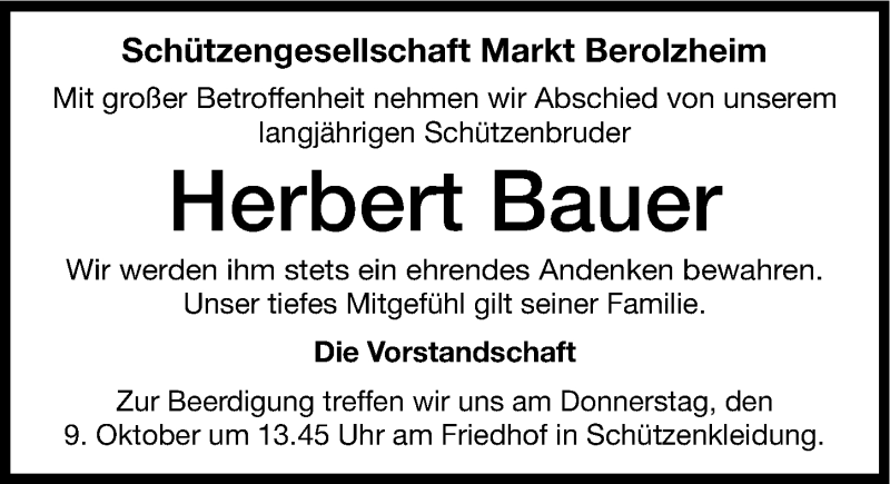 Traueranzeigen Von Herbert Bauer Trauernnde