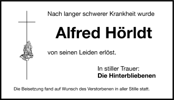 Traueranzeige von Alfred Hörldt von Roth-Hilpoltsteiner Volkszeitung Lokal