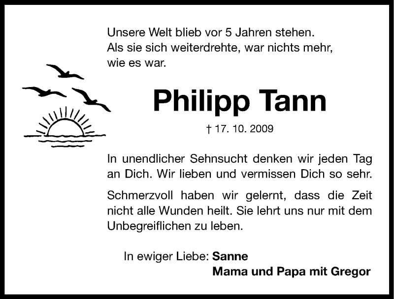  Traueranzeige für Philipp Tann vom 17.10.2014 aus Gesamtausgabe Nürnberger Nachrichten/ Nürnberger Ztg.