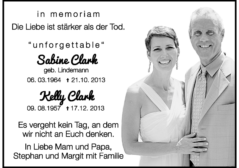  Traueranzeige für Sabine Clark vom 21.10.2014 aus Erlanger Nachrichten Lokal
