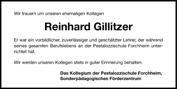 Traueranzeige von Reinhard Gillitzer von Nordbayerische Nachrichten Forchheim Lokal