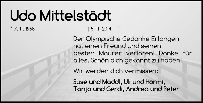  Traueranzeige für Udo Mittelstädt vom 12.11.2014 aus Gesamtausgabe Nürnberger Nachrichten/ Nürnberger Ztg.