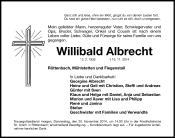 Traueranzeige von Willibald Albrecht von Roth-Hilpoltsteiner Volkszeitung Lokal