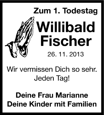 Traueranzeige von Willibald Fischer von Erlanger Nachrichten Lokal
