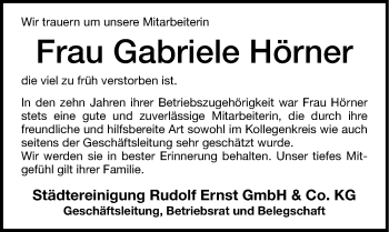 Traueranzeige von Gabriele Hörner von Altmühl-Bote Lokal