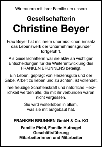 Traueranzeige von Christine Beyer von Gesamtausgabe Nürnberger Nachrichten/ Nürnberger Ztg.