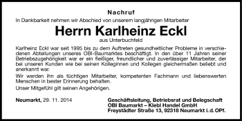 Traueranzeige von Karlheinz Eckl von Neumarkter Nachrichten Lokal