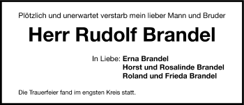 Traueranzeige von Rudolf Brandel von Fürther Nachrichten Lokal