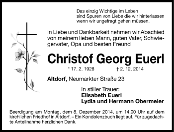 Traueranzeige von Christof Georg Euerl  von Gesamtausgabe Nürnberger Nachrichten/ Nürnberger Ztg.