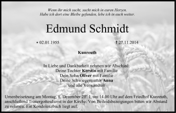 Traueranzeige von Edmund Schmidt von Nordbayerische Nachrichten Forchheim Lokal