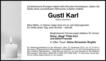 Traueranzeige von Gustl Karl von Gesamtausgabe Nürnberger Nachrichten/ Nürnberger Ztg.