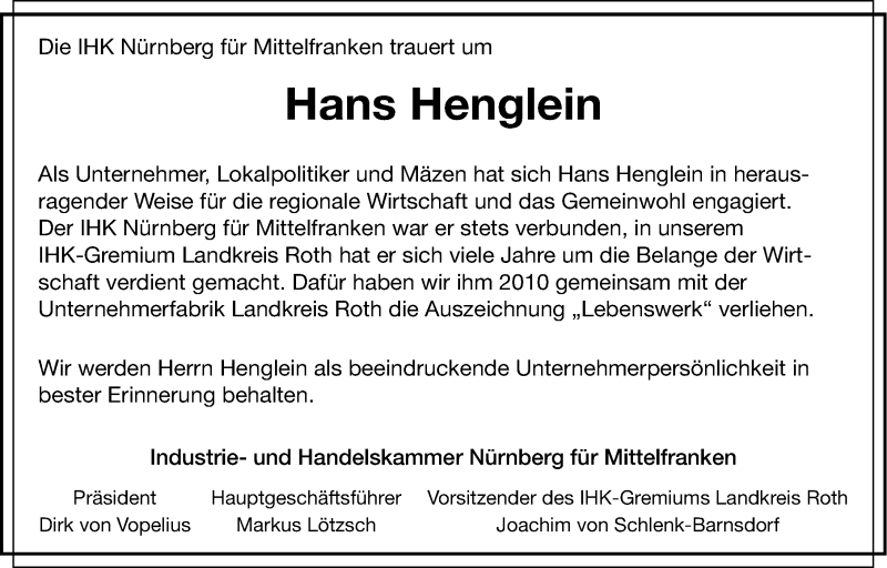  Traueranzeige für Hans Henglein vom 11.12.2014 aus Roth-Hilpoltsteiner Volkszeitung Lokal