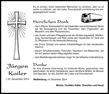 Traueranzeige von Jürgen Kailer von Altmühl-Bote Lokal