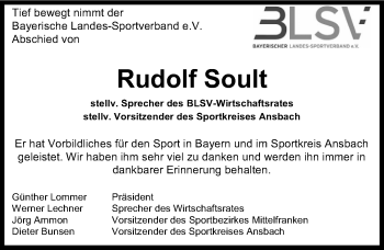 Traueranzeige von Rudolf Soult von Gesamtausgabe Nürnberger Nachrichten/ Nürnberger Ztg.