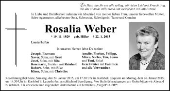 Traueranzeige von Rosalia Weber von Neumarkter Nachrichten Lokal