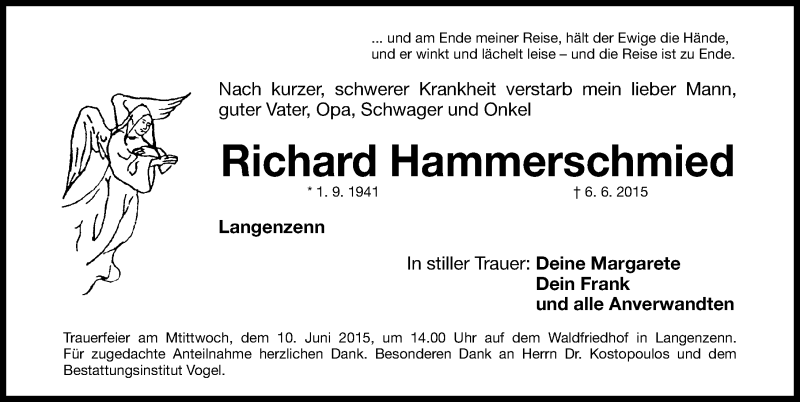  Traueranzeige für Richard Hammerschmied vom 08.06.2015 aus Fürther Nachrichten Lokal