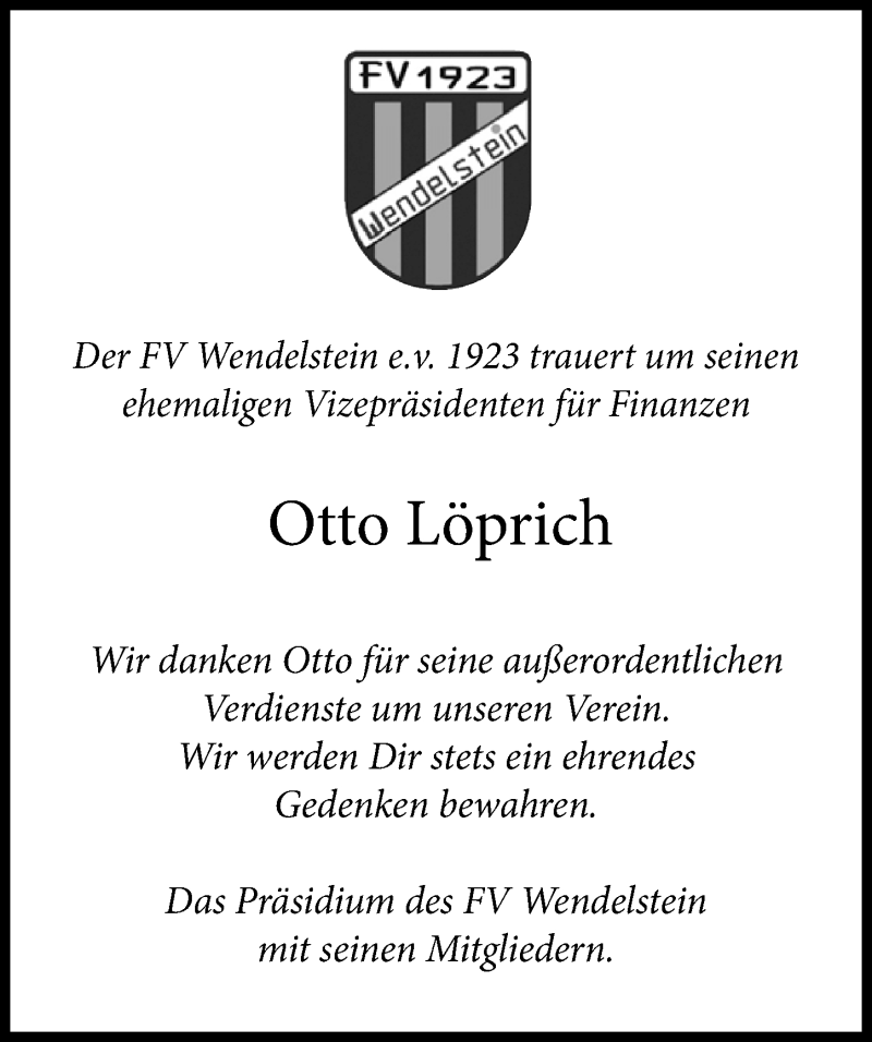  Traueranzeige für Otto Löprich vom 27.06.2015 aus Schwabach