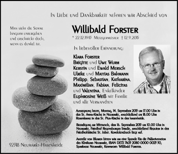 Traueranzeige von Willibald Forster von Neumarkter Nachrichten Lokal
