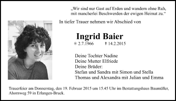 Traueranzeige von Ingrid Baier von Erlanger Nachrichten Lokal