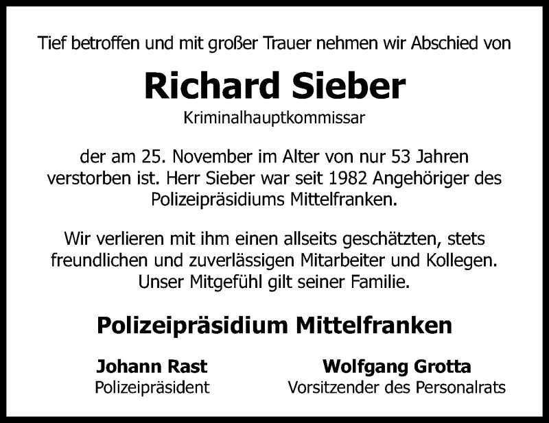  Traueranzeige für Richard Sieber vom 01.12.2015 aus Fürther Nachrichten Lokal