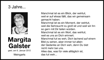 Traueranzeige von Margita Galster von Nordbayerische Nachrichten Forchheim Lokal