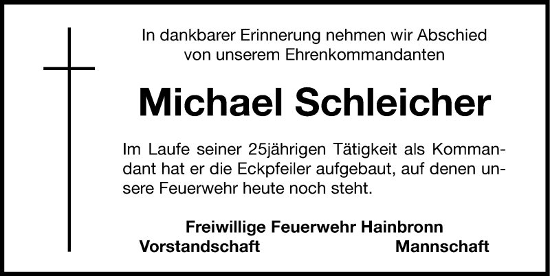  Traueranzeige für Michael Schleicher vom 17.01.2015 aus Nordbayerische Nachrichten Pegnitz Lokal