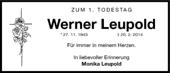 Traueranzeige von Werner Leupold von Gesamtausgabe Nürnberger Nachrichten/ Nürnberger Ztg.