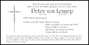 Traueranzeige von Peter von Lennep von Gesamtausgabe Nürnberger Nachrichten/ Nürnberger Ztg.