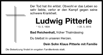 Traueranzeige von Ludwig Pitterle von Roth-Hilpoltsteiner Volkszeitung Lokal