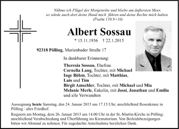 Traueranzeige von Albert Sossau von Neumarkter Nachrichten Lokal