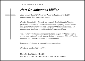 Traueranzeige von Johannes Müller von Gesamtausgabe Nürnberger Nachrichten/ Nürnberger Ztg.