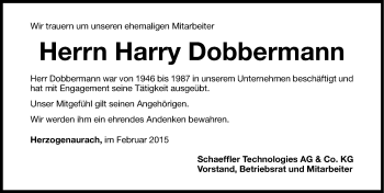 Traueranzeige von Harry Dobbermann von Nordbayerische Nachrichten Herzogenaurach Lokal