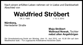 Traueranzeige von Waldfried Ströbert von Gesamtausgabe Nürnberger Nachrichten/ Nürnberger Ztg.