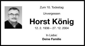 Traueranzeige von Horst König von Roth-Hilpoltsteiner Volkszeitung Lokal