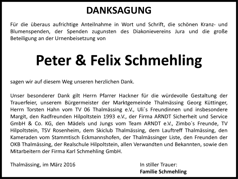  Traueranzeige für Peter Schmehling vom 29.03.2016 aus Roth-Hilpoltsteiner Volkszeitung Lokal