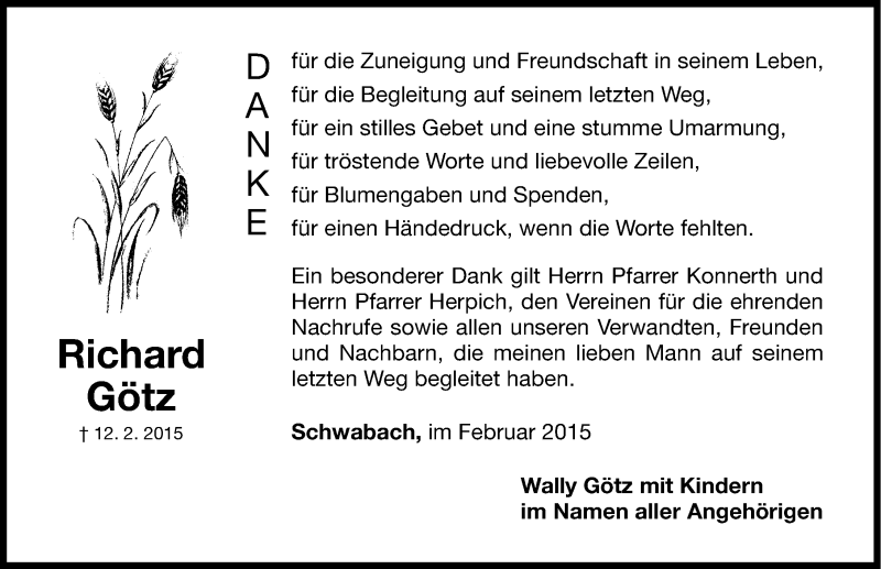  Traueranzeige für Richard Götz vom 21.02.2015 aus Roth-Hilpoltsteiner Volkszeitung Lokal