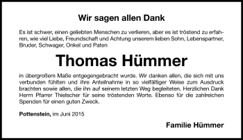 Traueranzeige von Thomas Hümmer von Nordbayerische Nachrichten Pegnitz Lokal
