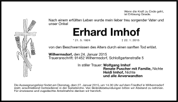 Traueranzeige von Erhard Imhof von Fürther Nachrichten Lokal