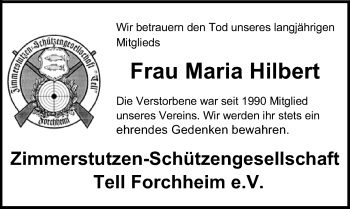 Traueranzeige von Maria Hilbert von Nordbayerische Nachrichten Forchheim Lokal