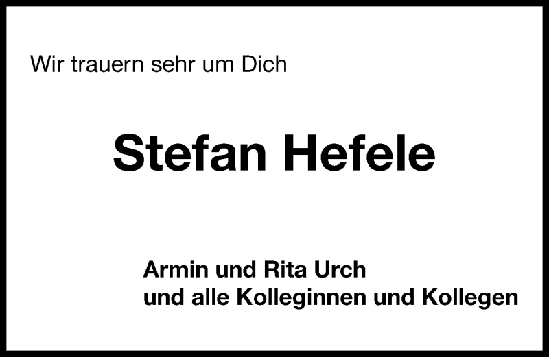  Traueranzeige für Stefan Hefele vom 15.06.2015 aus Roth-Hilpoltsteiner Volkszeitung Lokal