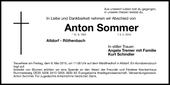 Traueranzeige von Anton Sommer von Gesamtausgabe Nürnberger Nachrichten/ Nürnberger Ztg.