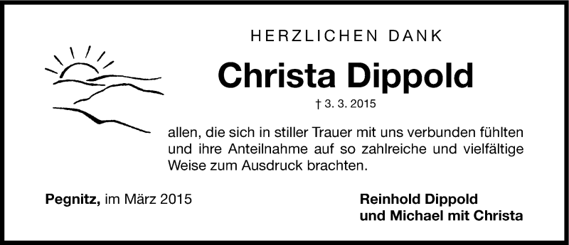  Traueranzeige für Christa Dippold vom 27.03.2015 aus Nordbayerische Nachrichten Pegnitz Lokal